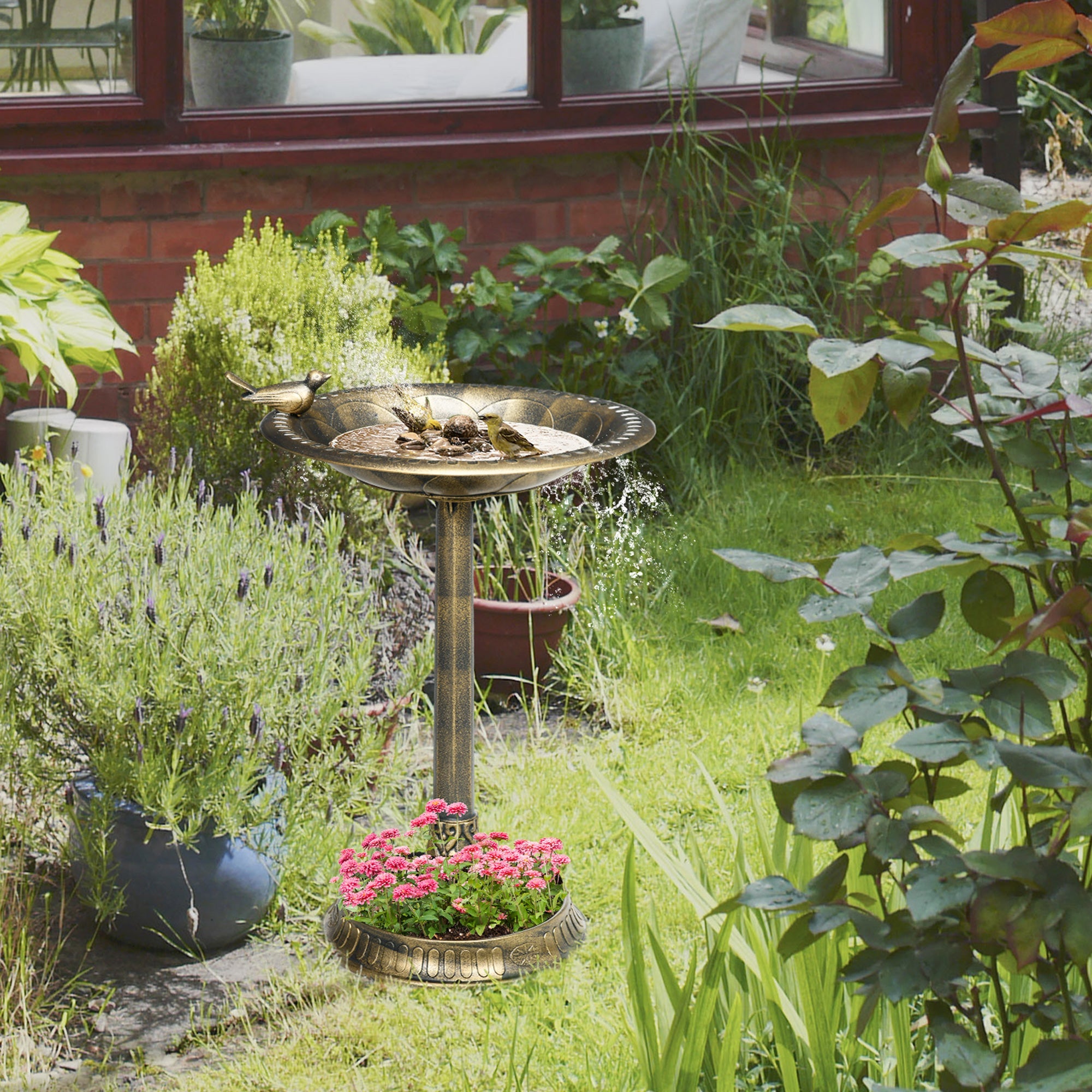 Outsunny 28" Antique Bird Bath with Pedestal Flower Planter