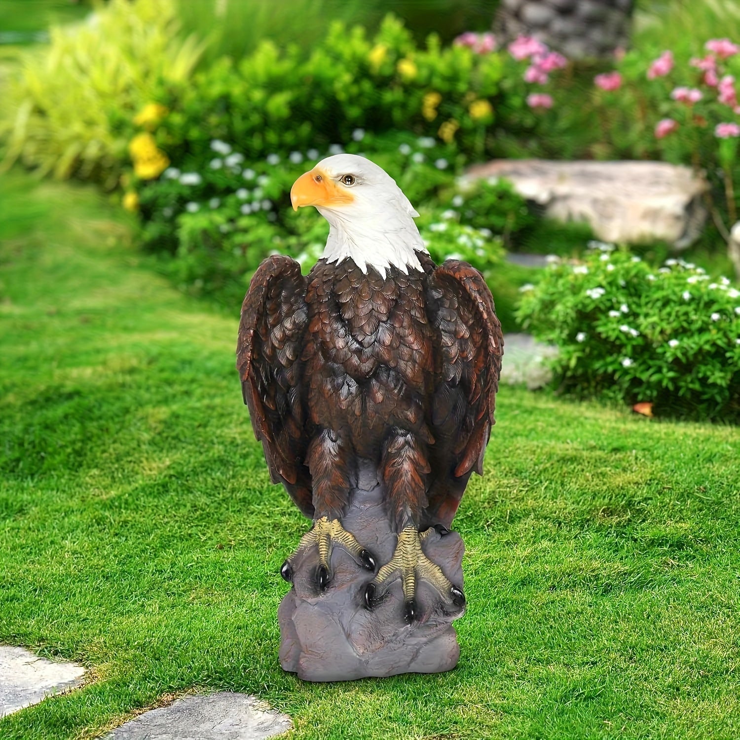 13" H x 24.4" L Large Standing Bald Eagle Garden Statue