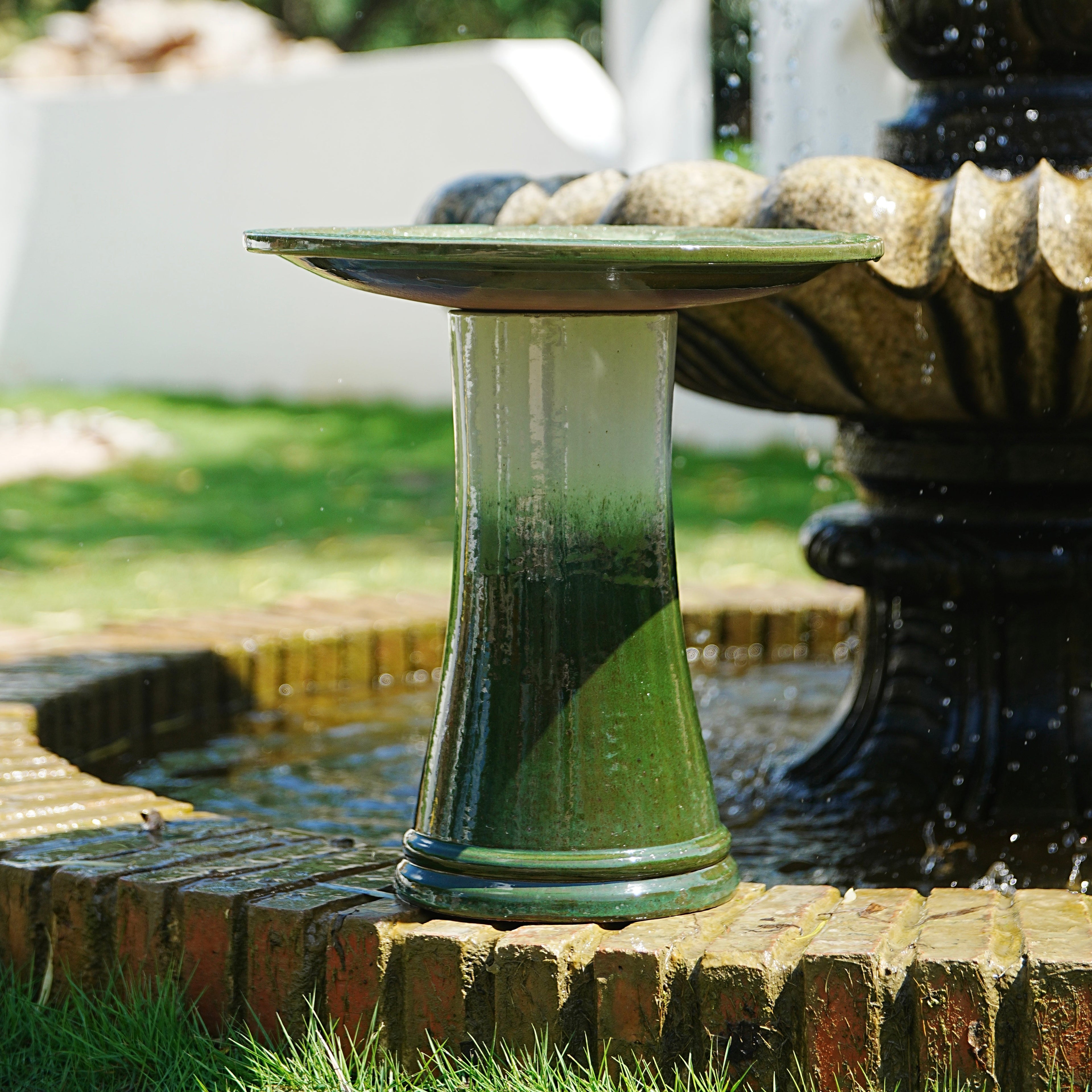 17" Ceramic Bird Bath for Outside, Elegant Tall Outdoor Bird Bath