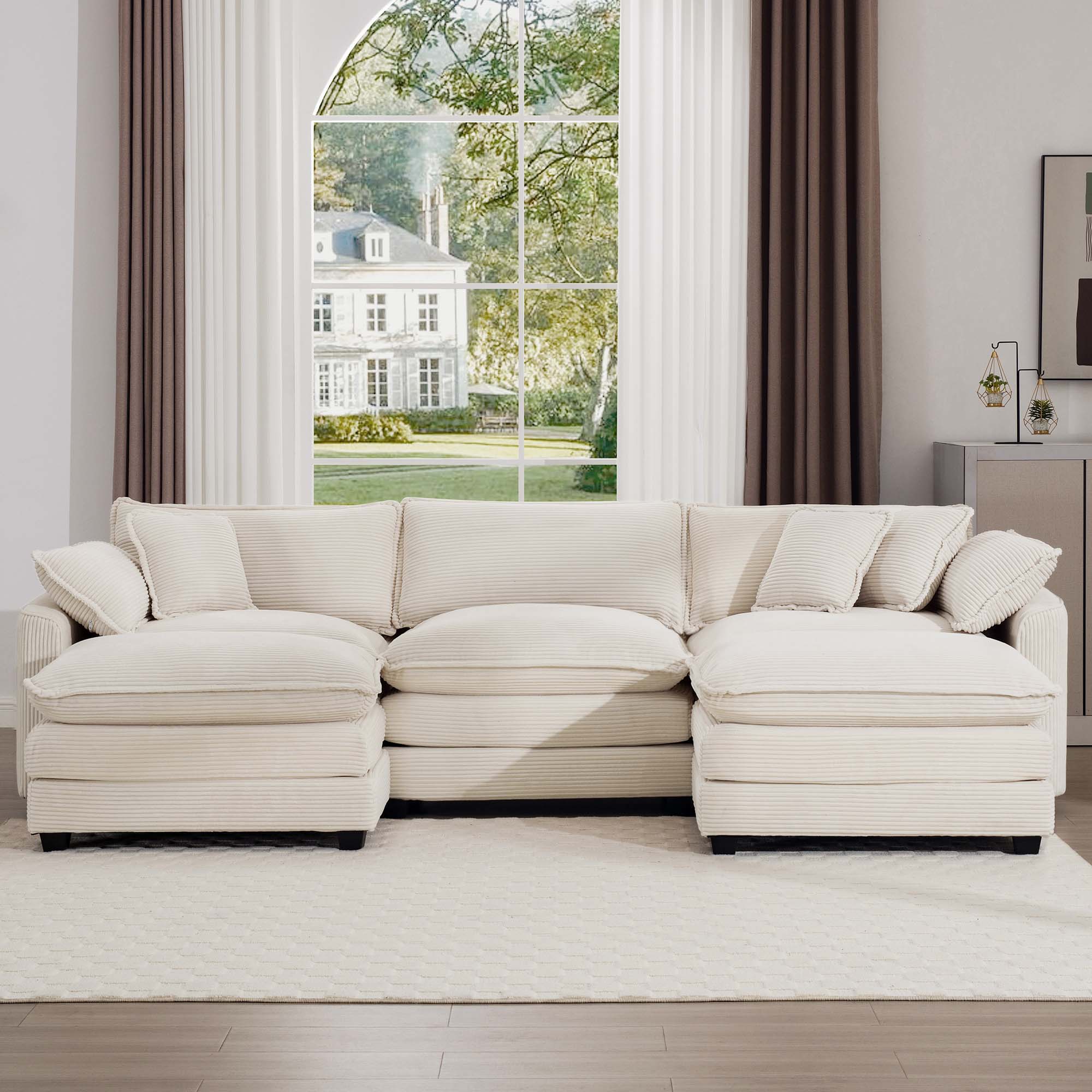 Modern Oversized Modular Cushion Sofa With Ottoman, Low Back, Deep Seating Sofa Set