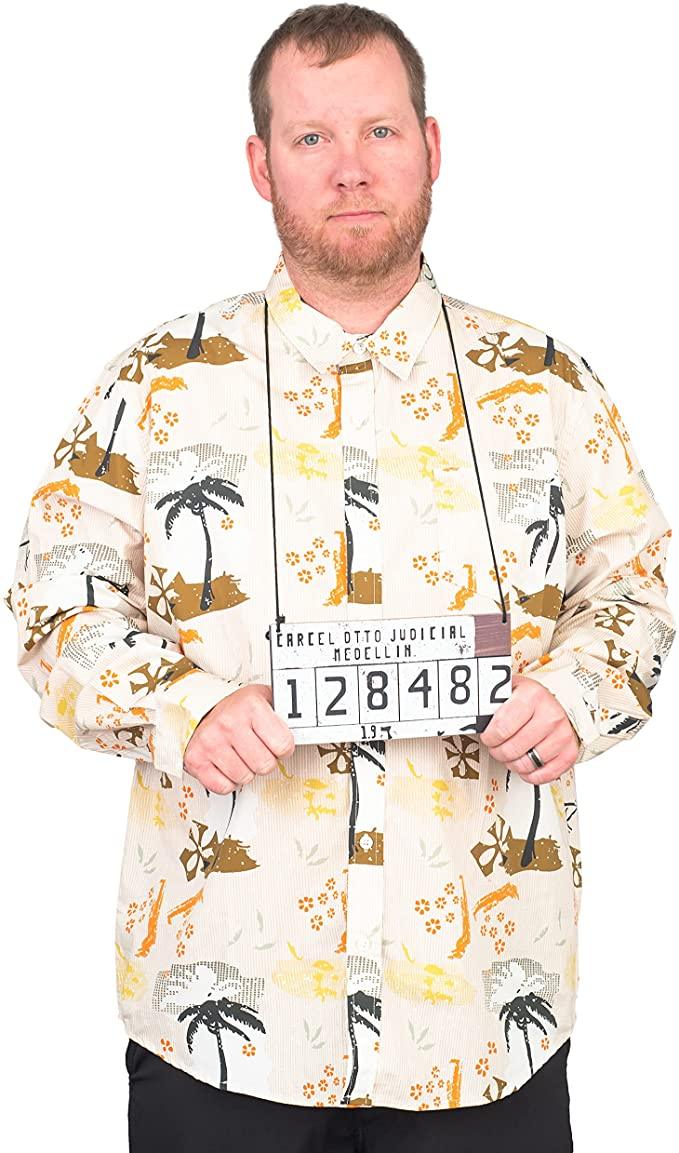 Escobar Shirt and Mugshot Replica Halloween Cosplay Costume Long-Sleeve Shirt
