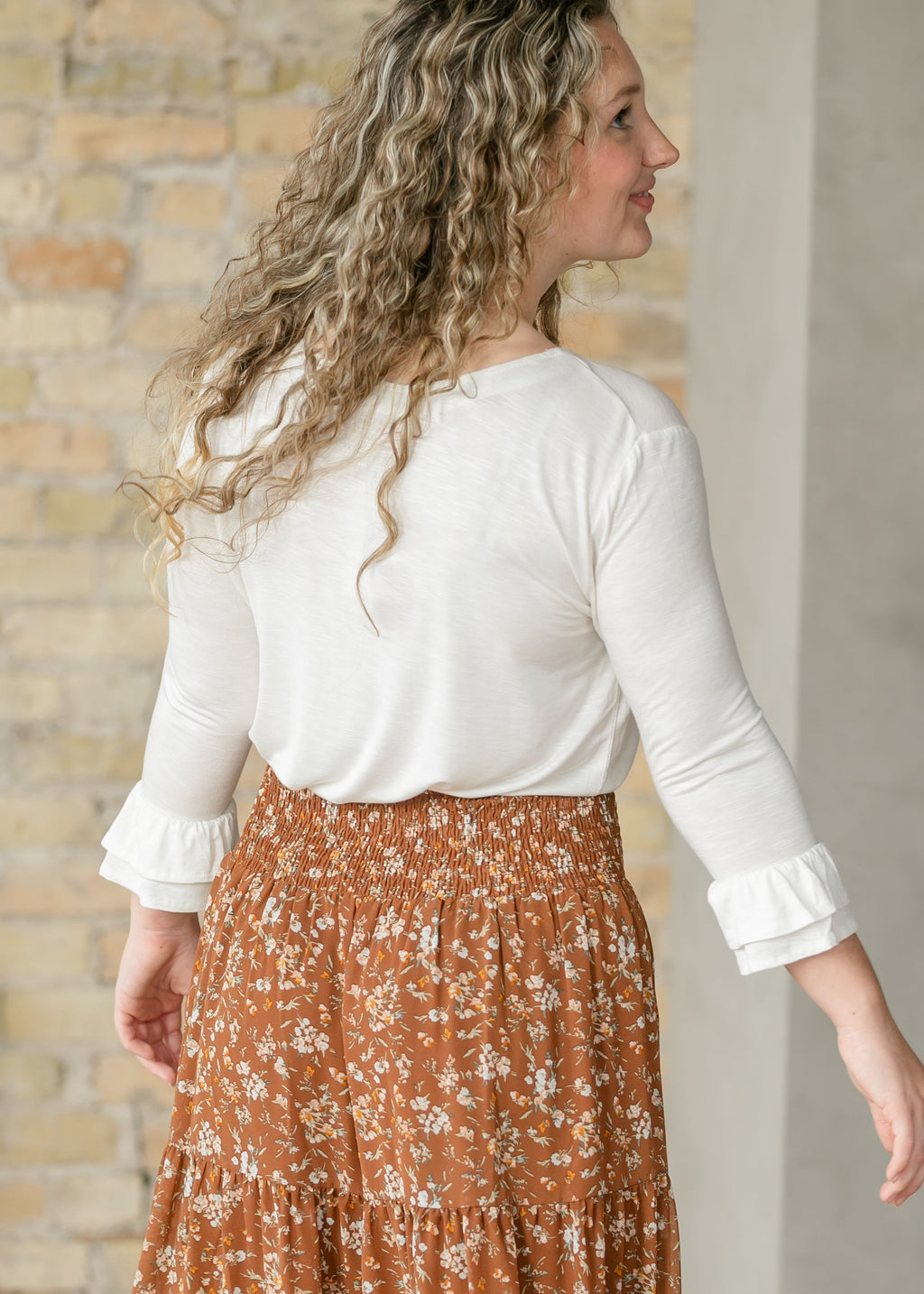 Essential Ivory Ruffled 3/4 Sleeve Top