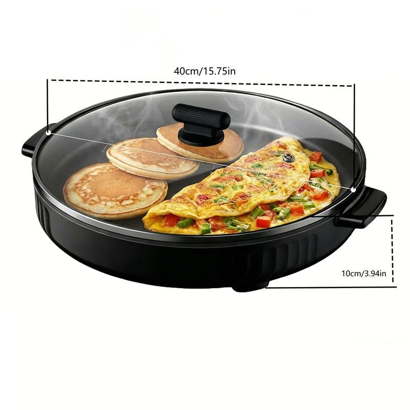 Multi-Functional Electric Skillet & Grill 4Cm Extra Deep Non-Stick Surface Easy to Clean Perfect for Breakfast Pancakes Eggs Daily Cooking