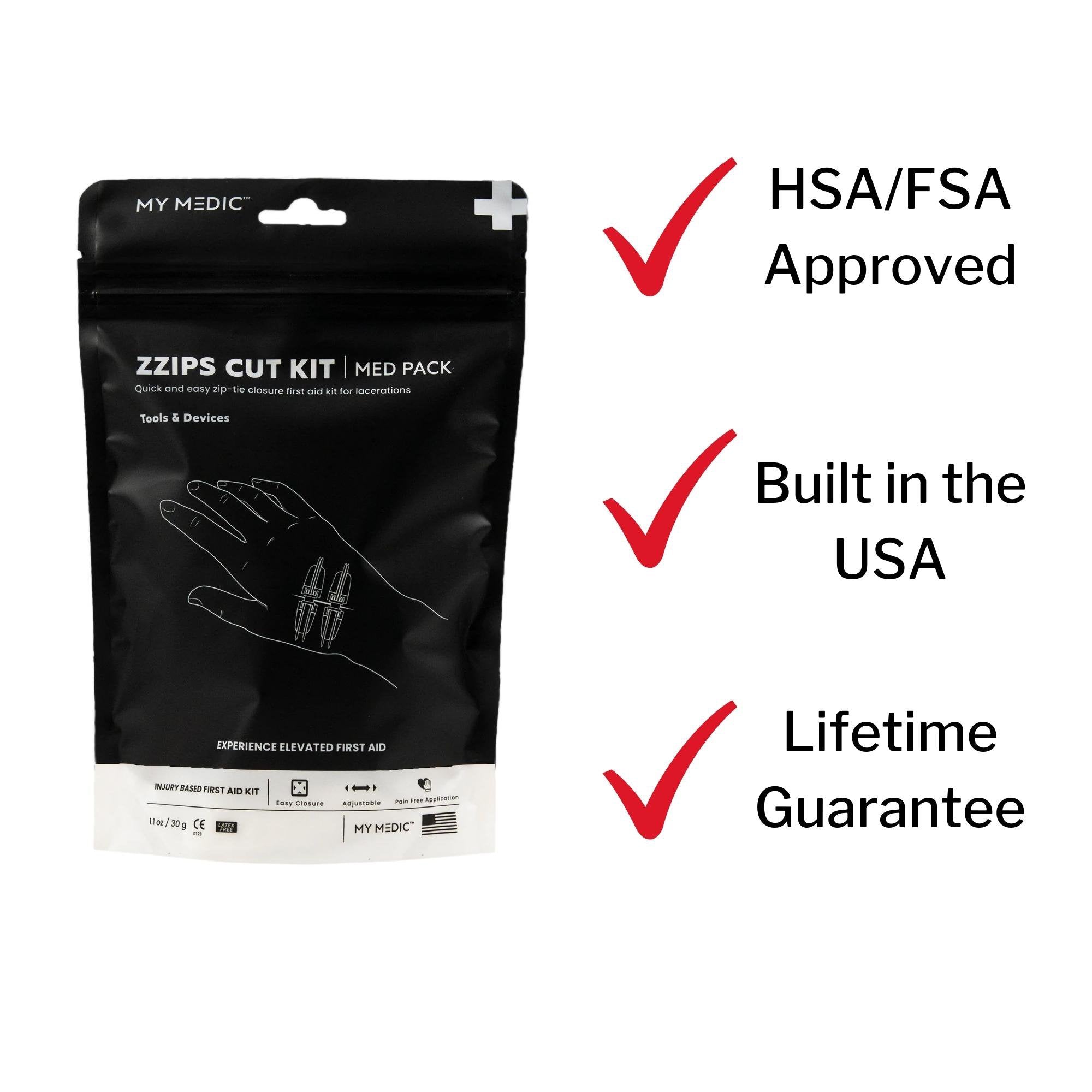 Med Packs™ Zzips First Aid Kit for Cuts, Lacerations in Portable Pouch MM-SPL-MD-PK-ZZIP-CUT-EA