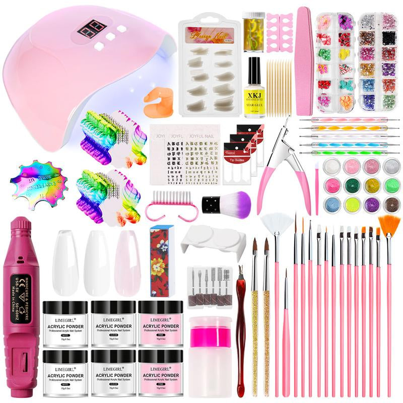 Limegirl Acrylic Nail Kit for Beginners with 75Ml ACRYLIC NAIL LIQUID Professional Nail Kit Acrylic Set with Drill Nude Acrylic Powder and Gel Nail Polish Glitter Decorations Gift for Women Manicure