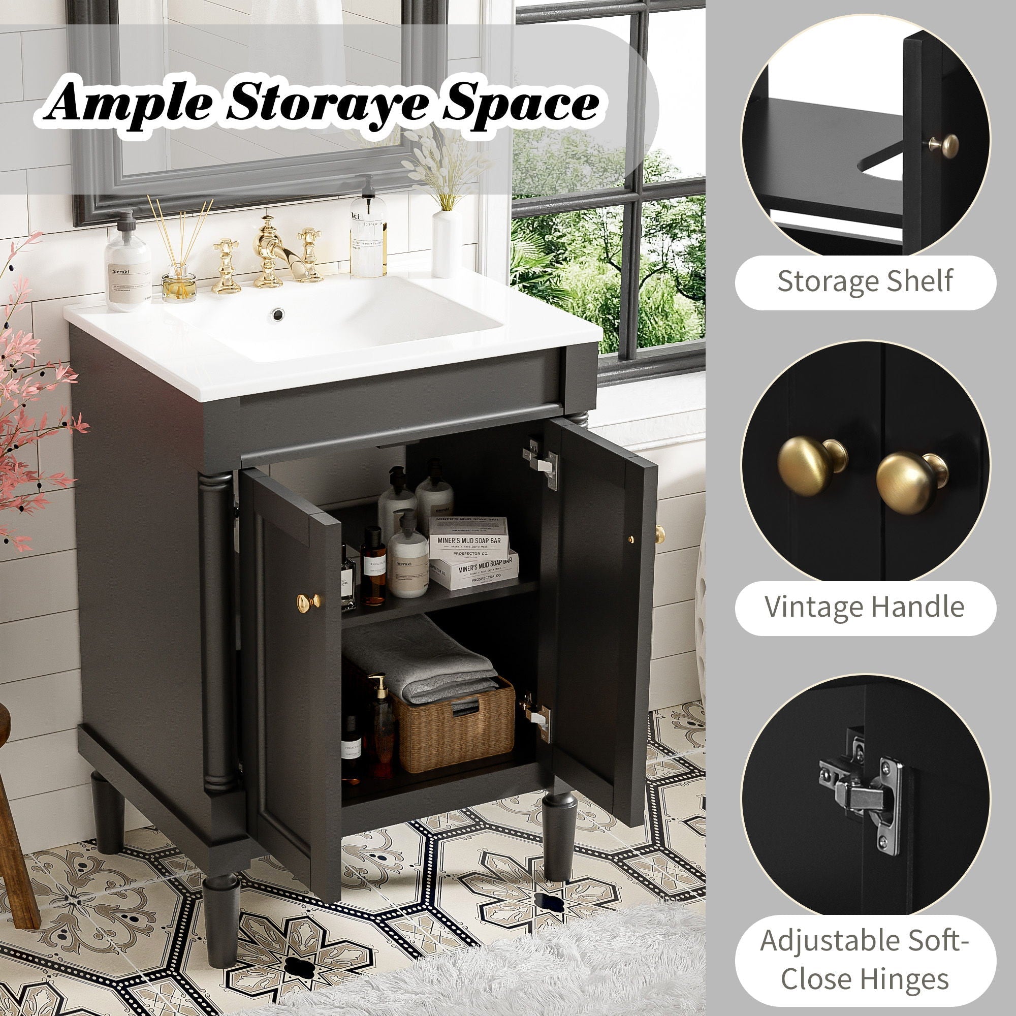 Bathroom Vanity With Top Sink, 2 Tier Storage Cabinet