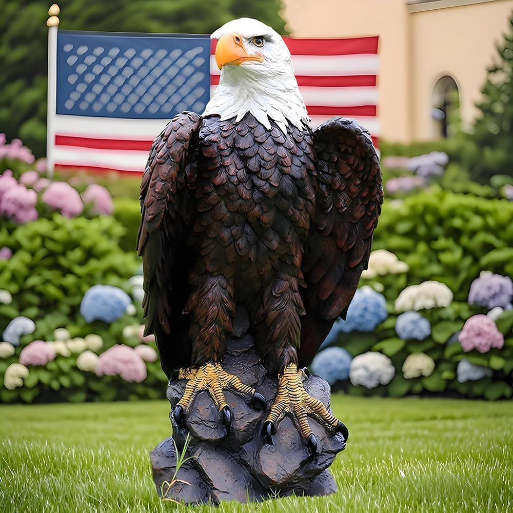 13" H x 24.4" L Large Standing Bald Eagle Garden Statue