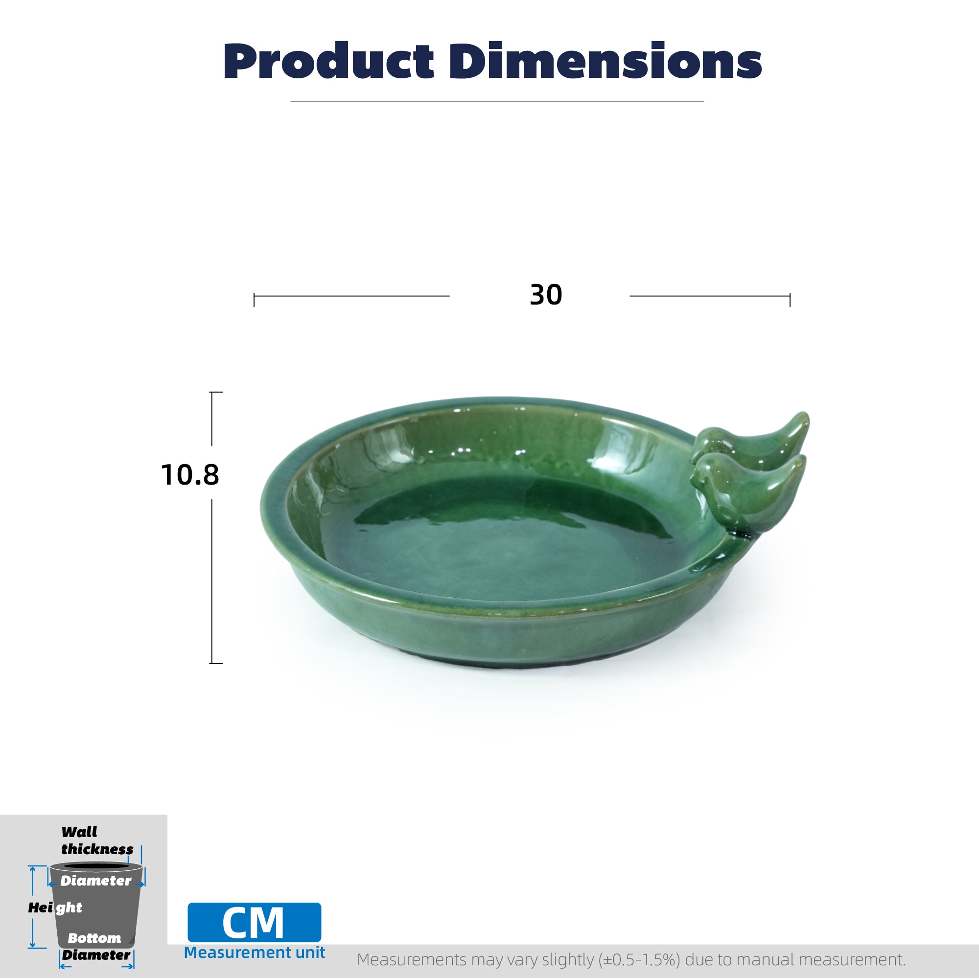 Handmade Ceramic Bird Bath - 11.8 Inch Olive