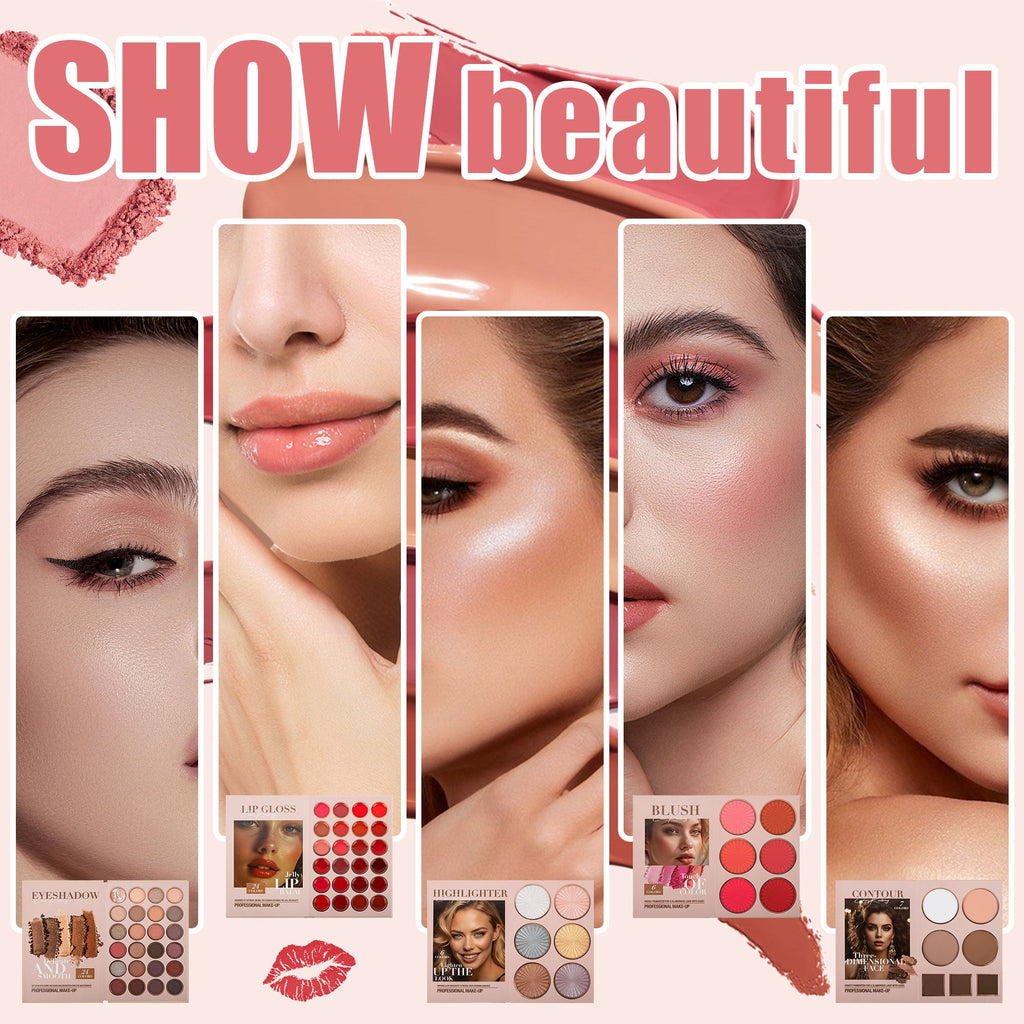 Professional Nude Makeup Palette Set, 67 Colors With Eyeshadow, Highlighter, Blush, Contour For Full Face Looks
