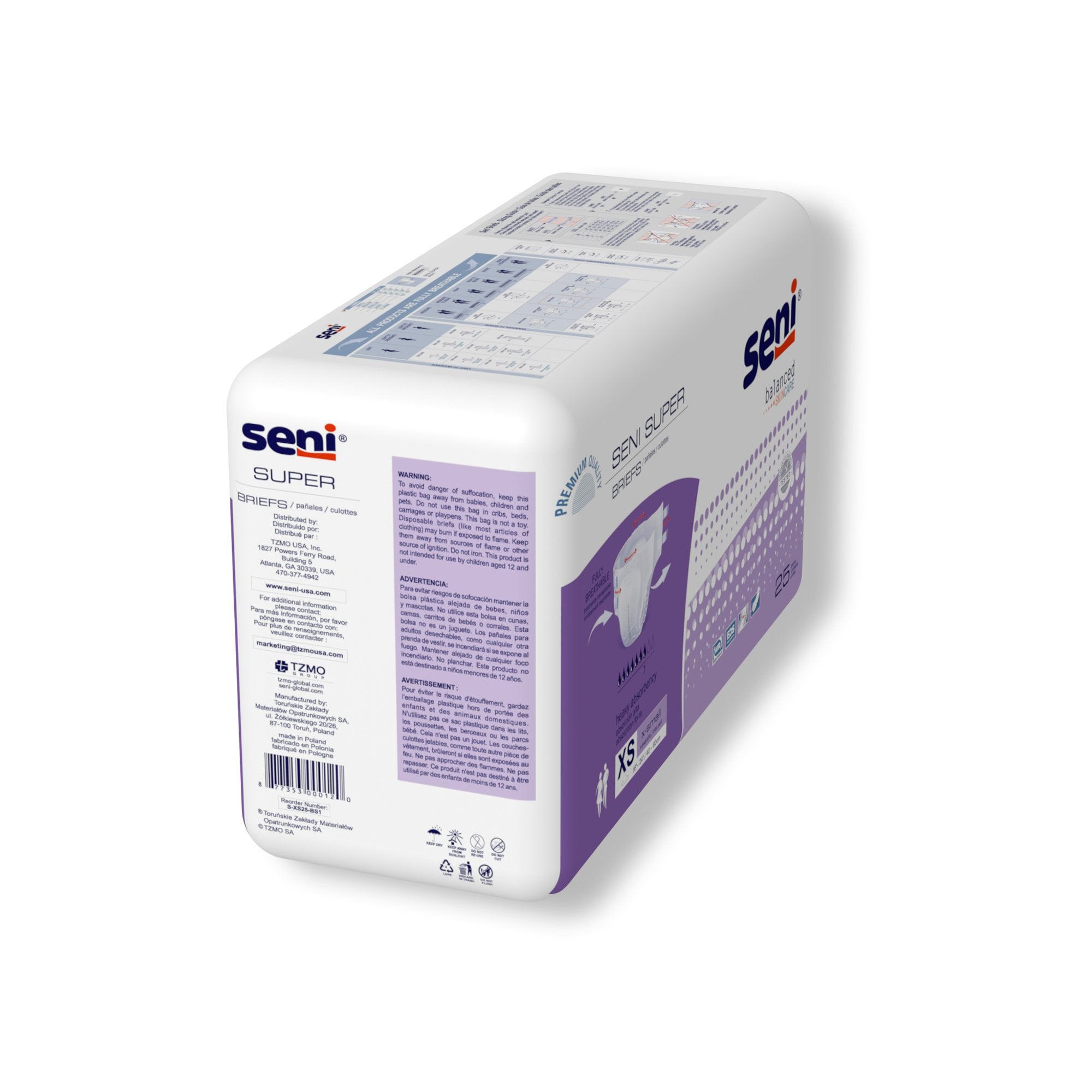 Seni® Super Heavy Absorbency Incontinence Brief, Extra Small S-XS25-BS1