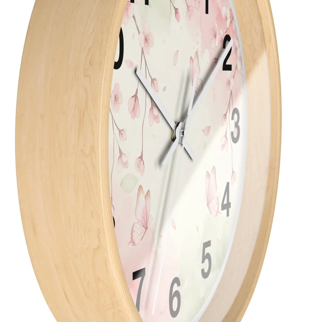 Cherry Blossom Wall Clock – Watercolor Floral Design - Dipaliz