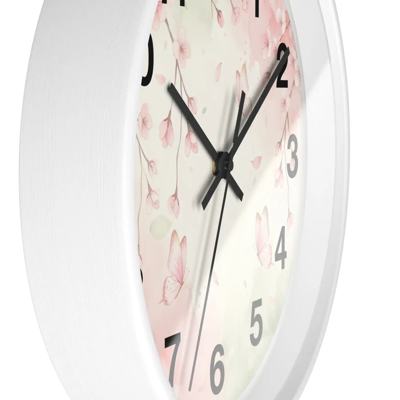 Cherry Blossom Wall Clock – Watercolor Floral Design - Dipaliz