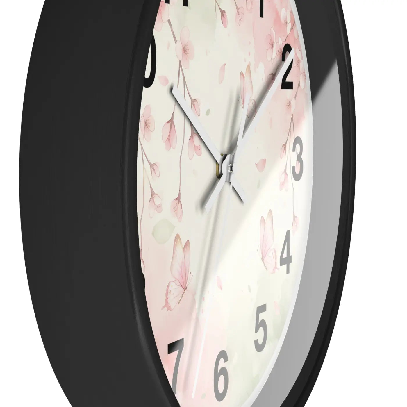Cherry Blossom Wall Clock – Watercolor Floral Design - Dipaliz