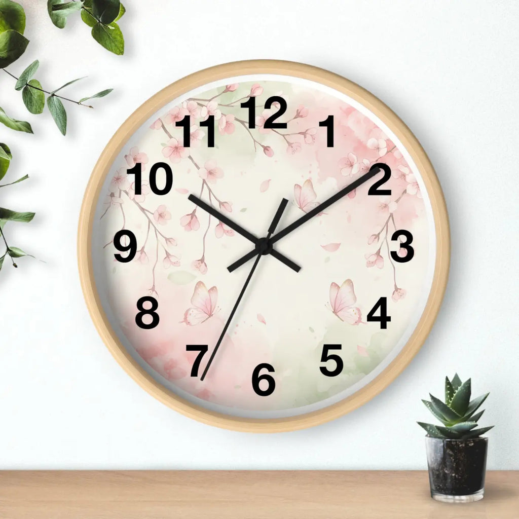 Cherry Blossom Wall Clock – Watercolor Floral Design - Dipaliz