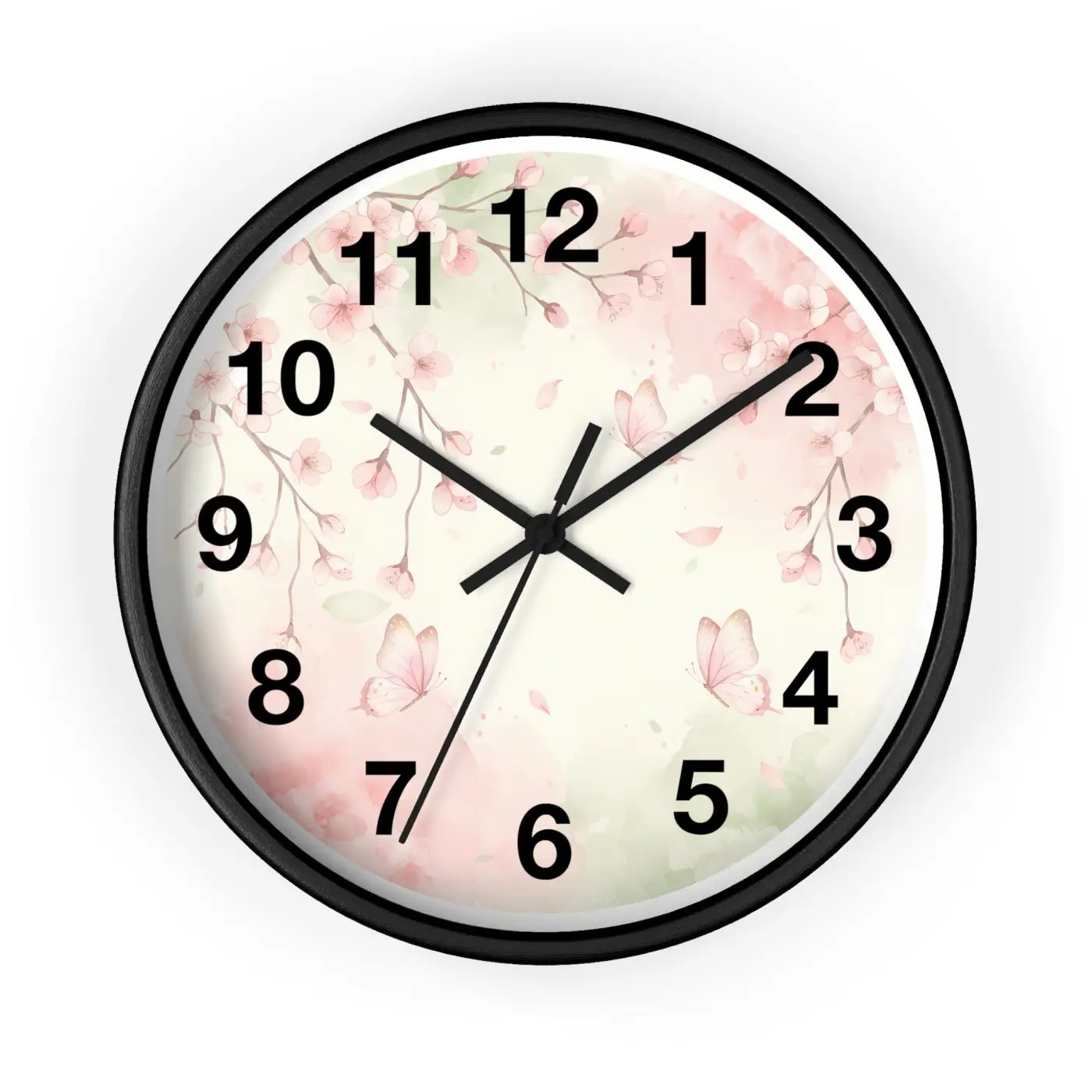 Cherry Blossom Wall Clock – Watercolor Floral Design - Dipaliz