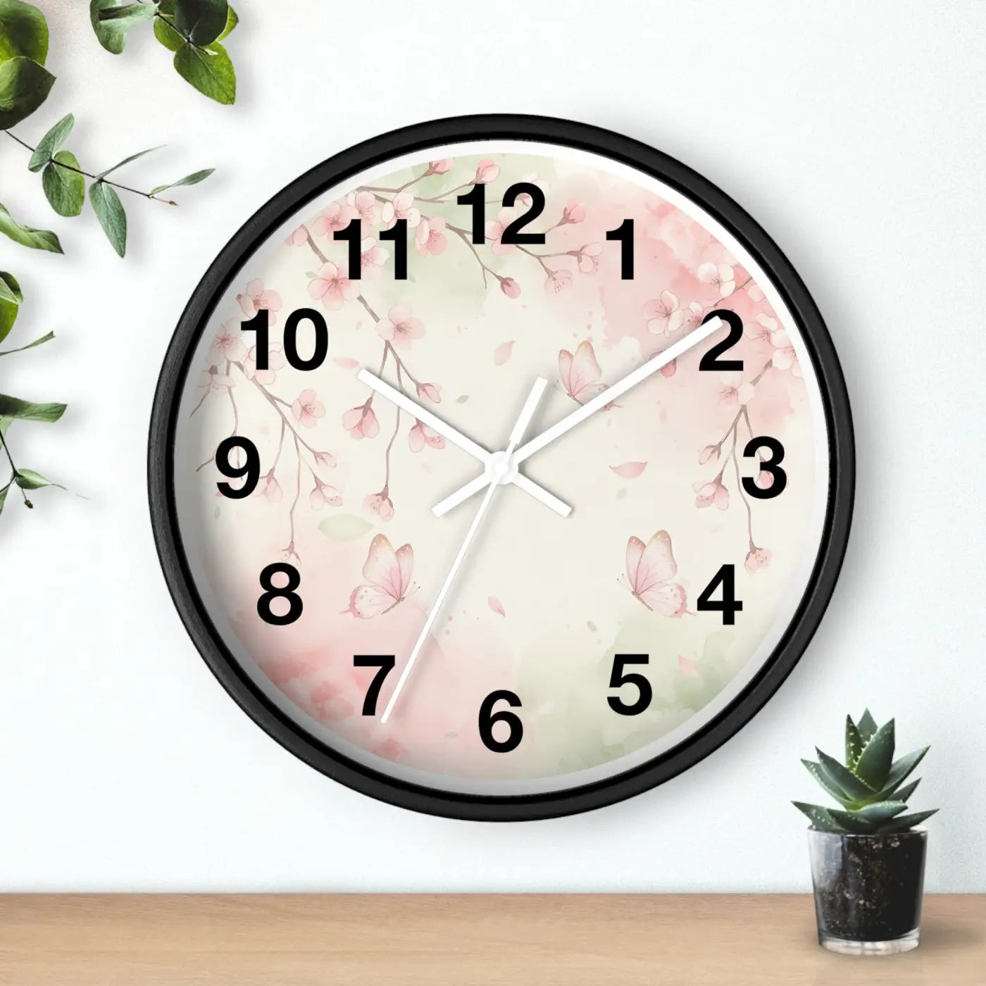 Cherry Blossom Wall Clock – Watercolor Floral Design - Dipaliz
