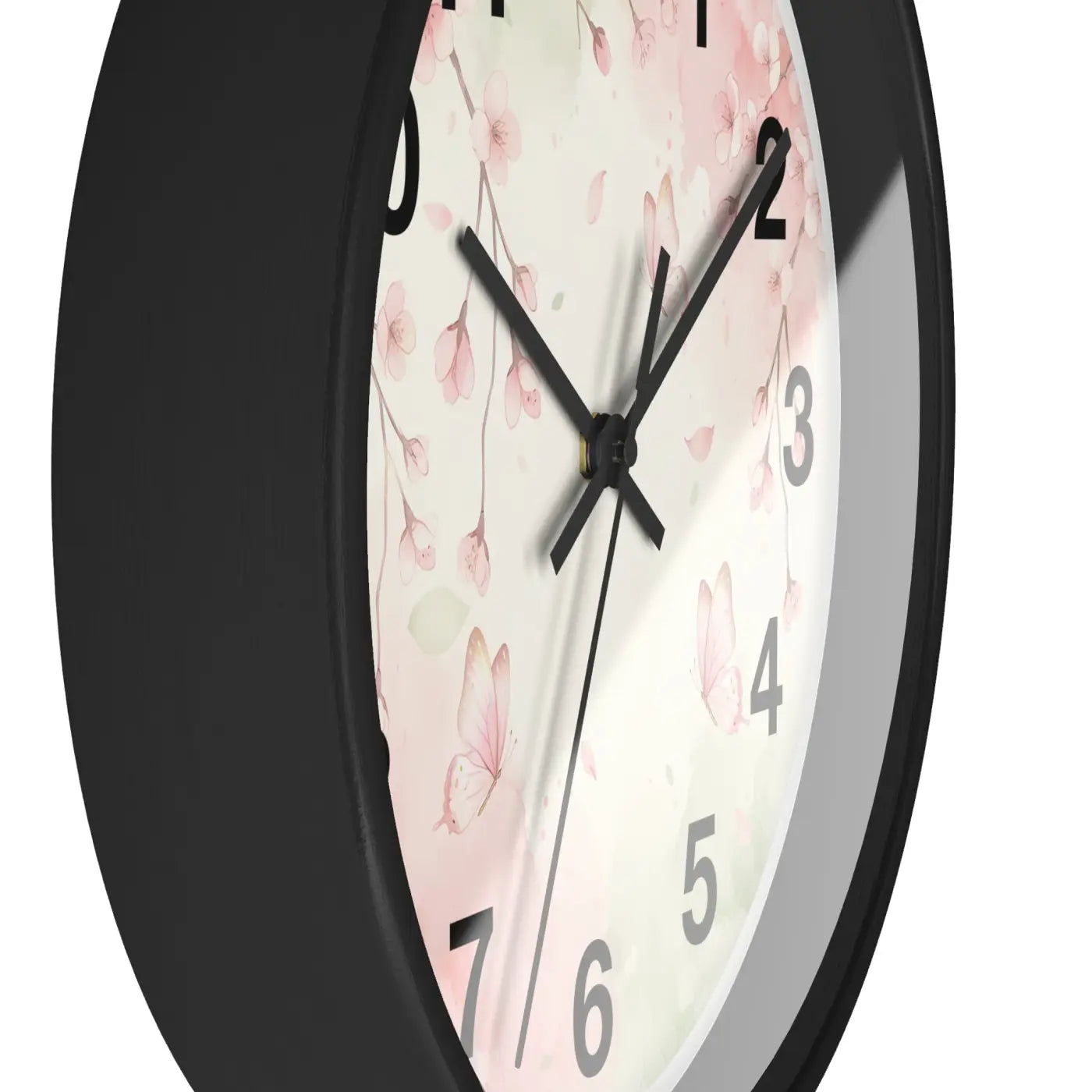 Cherry Blossom Wall Clock – Watercolor Floral Design - Dipaliz