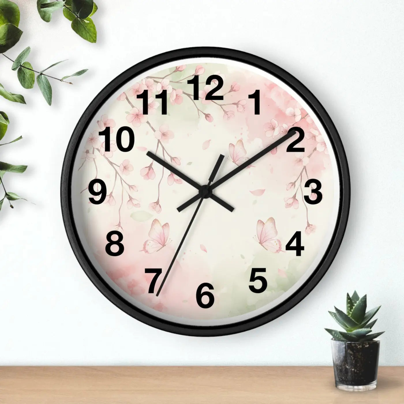 Cherry Blossom Wall Clock – Watercolor Floral Design - Dipaliz