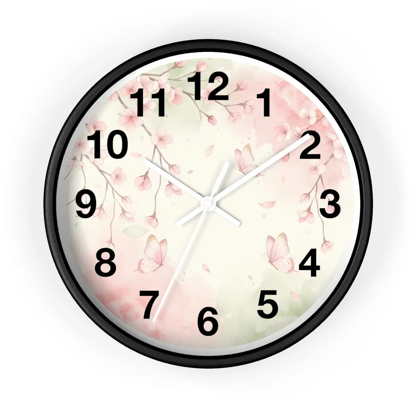 Cherry Blossom Wall Clock – Watercolor Floral Design - Dipaliz