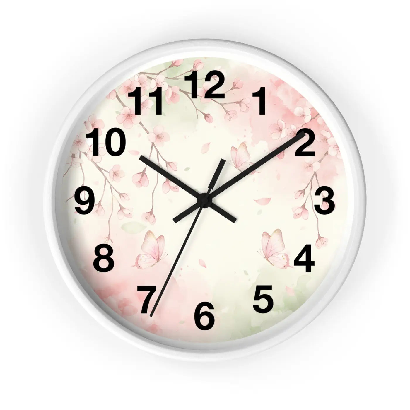 Cherry Blossom Wall Clock – Watercolor Floral Design - Dipaliz