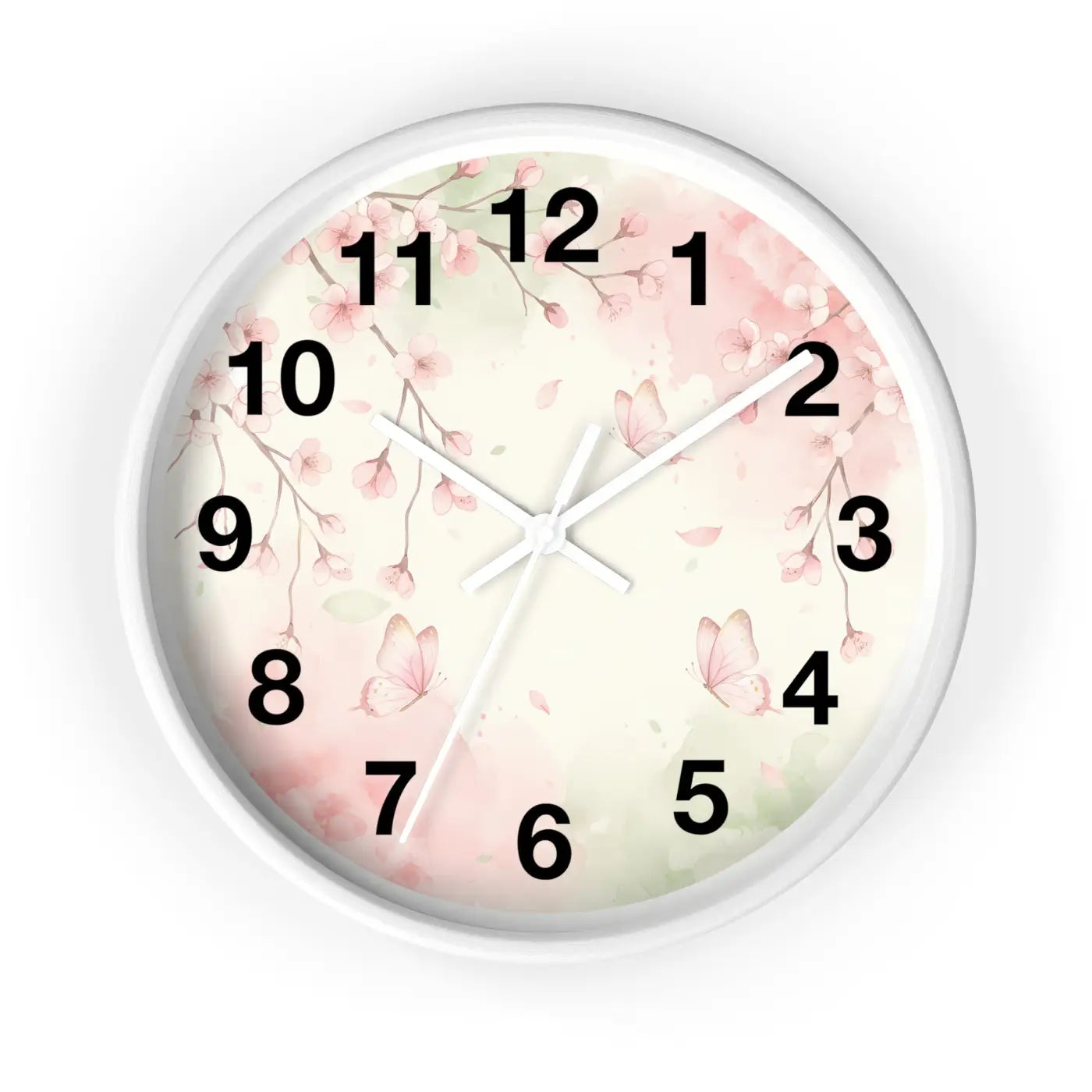 Cherry Blossom Wall Clock – Watercolor Floral Design - Dipaliz