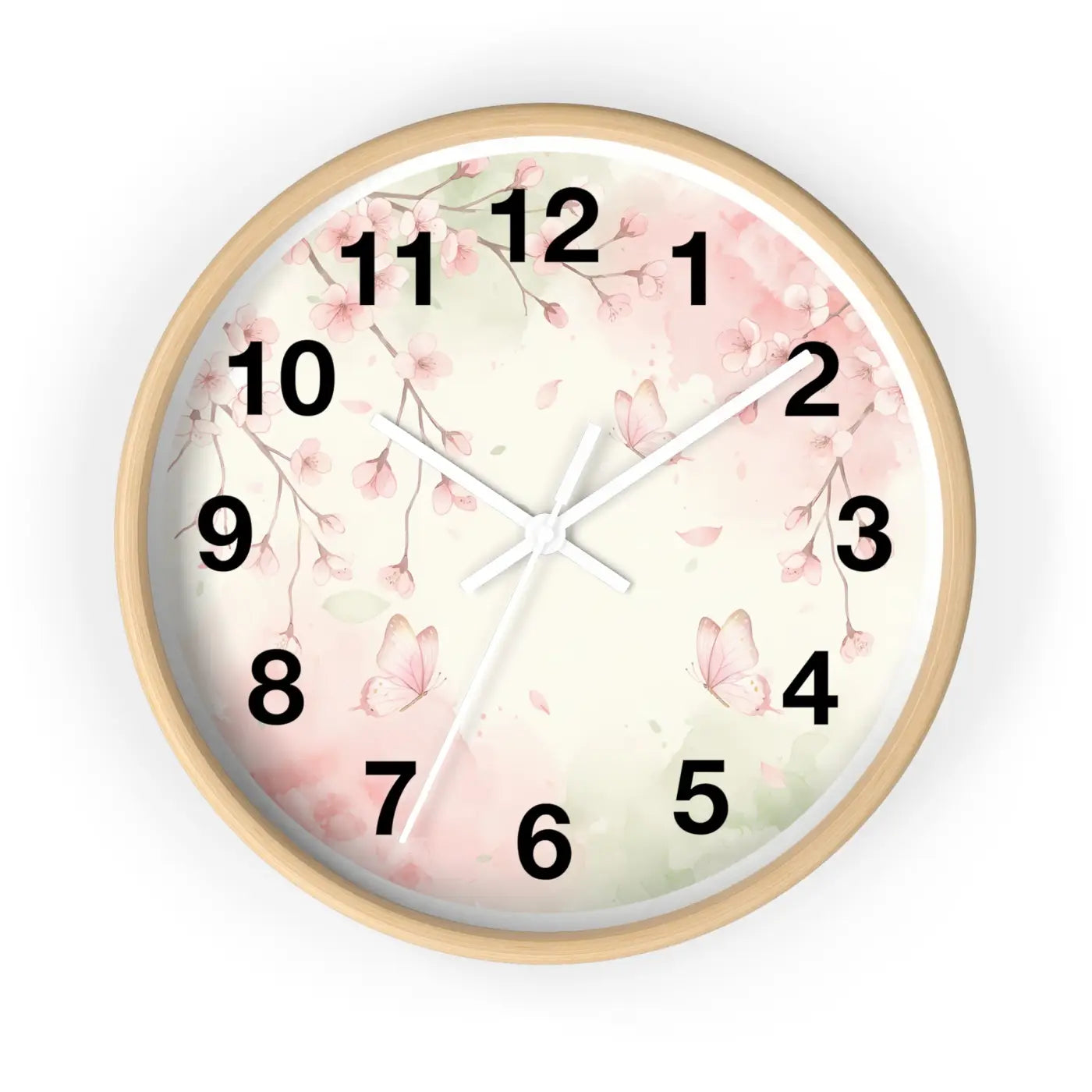 Cherry Blossom Wall Clock – Watercolor Floral Design - Dipaliz