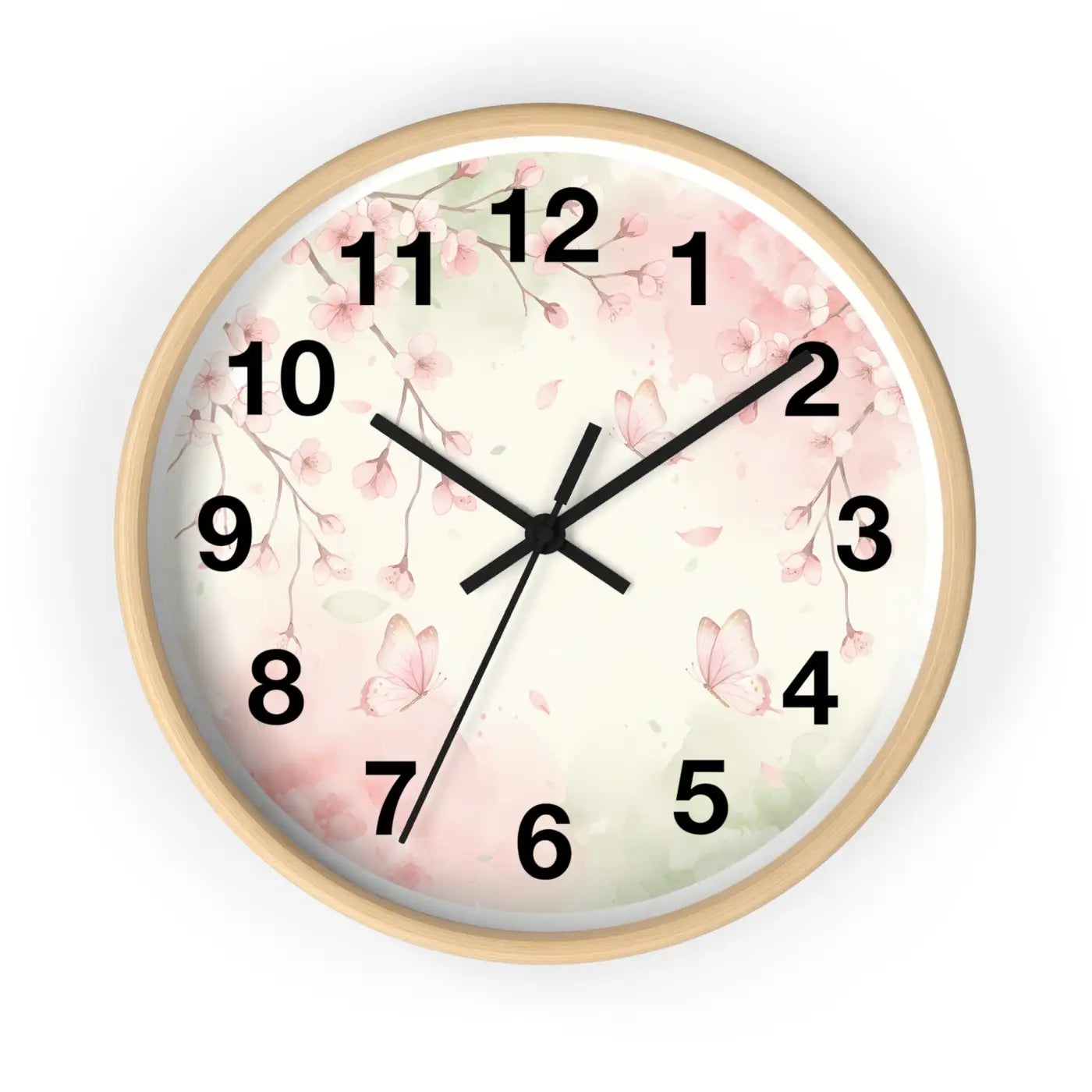 Cherry Blossom Wall Clock – Watercolor Floral Design - Dipaliz
