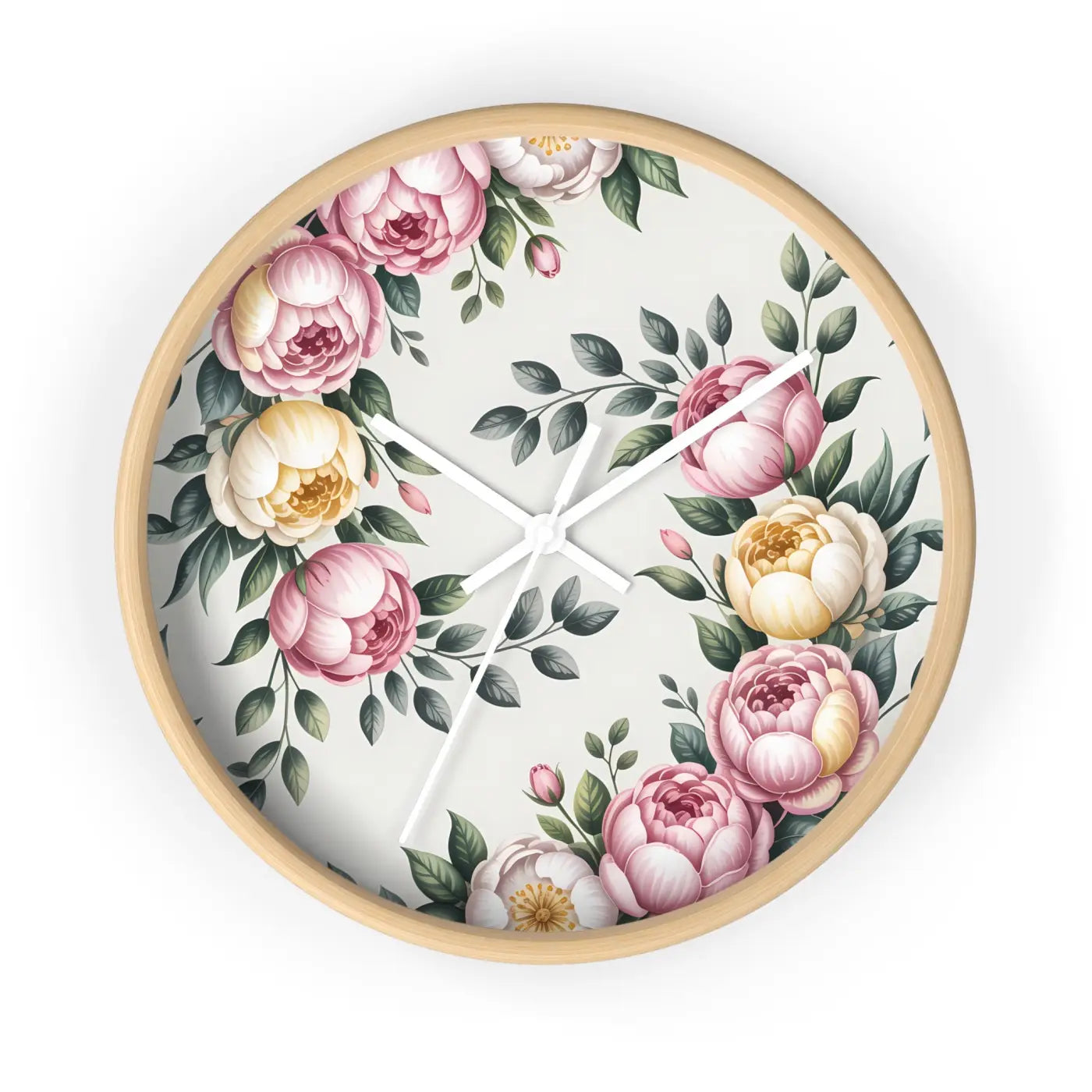 Floral Elegance Wall Clock – Natural Wood - Dipaliz