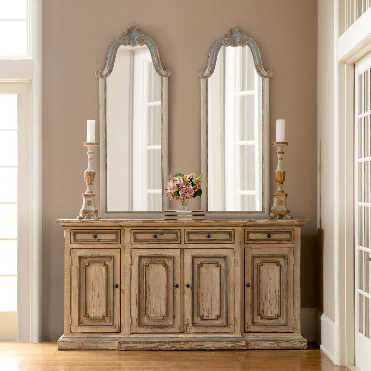 French Country Carved Wood Floor Mirror