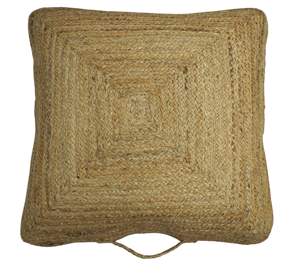 Natural Brown Jute Square Pouf, Hand Braided boho Pouf Ottoman Footstool, Side table, Floor Pillow, Foot Rest, Living Room, Bedroom | JP4