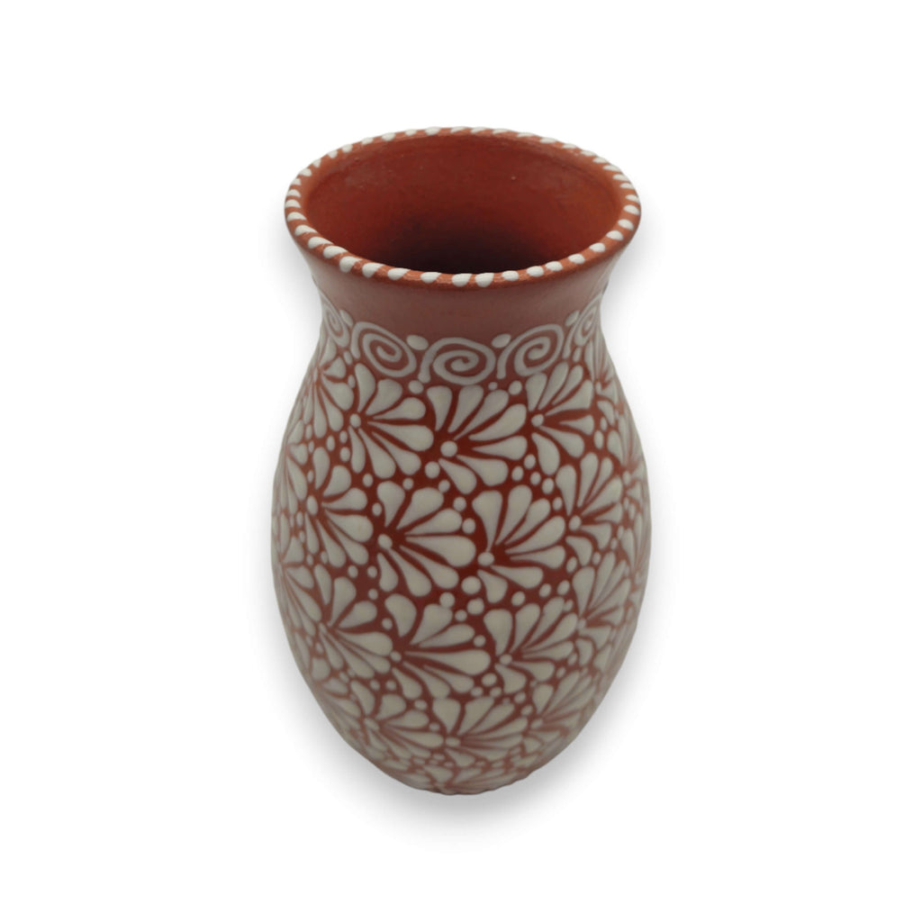 Handcrafted Talavera Vase | Brown & White Relief Pottery