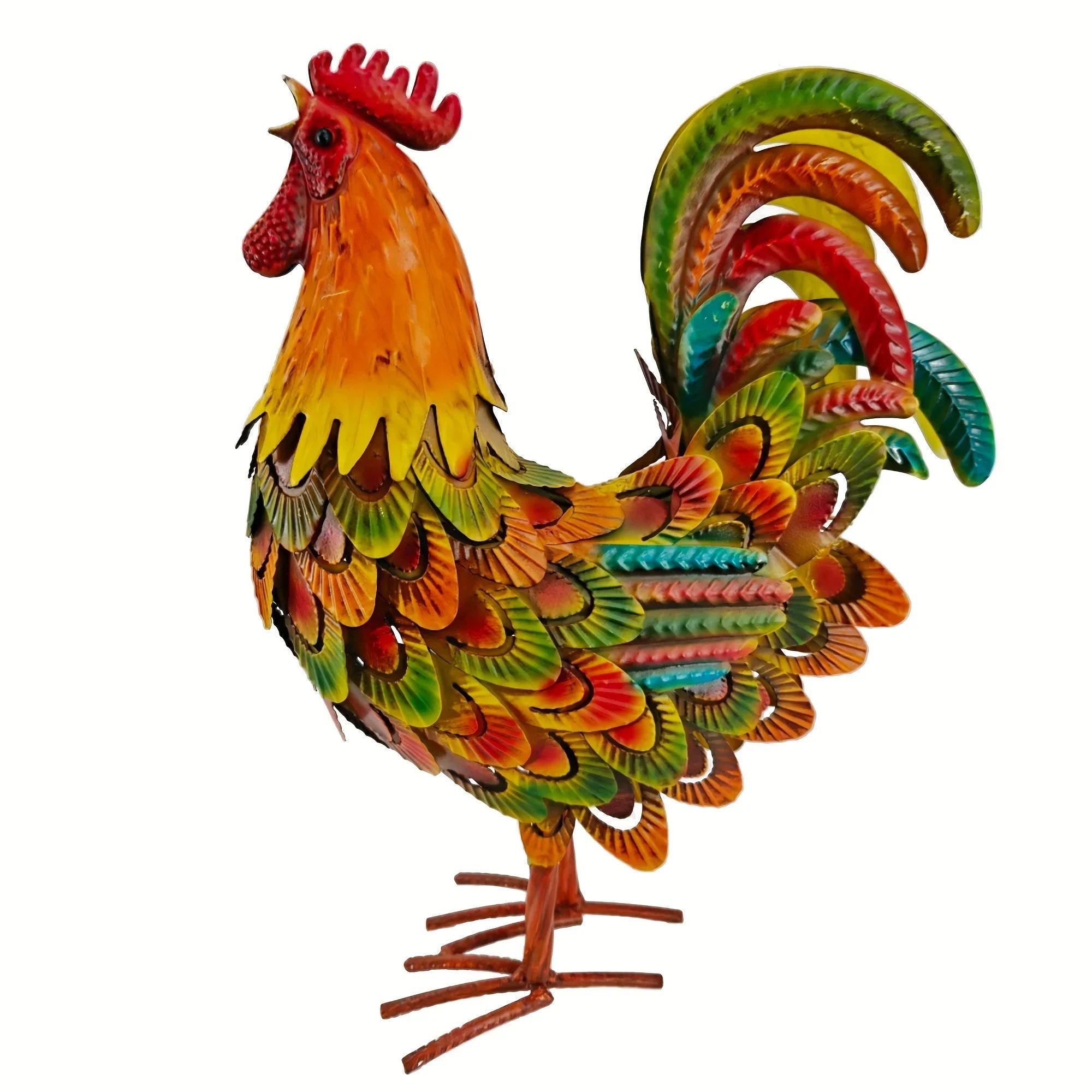 Handcrafted Colorful Metal Rooster Garden Statue