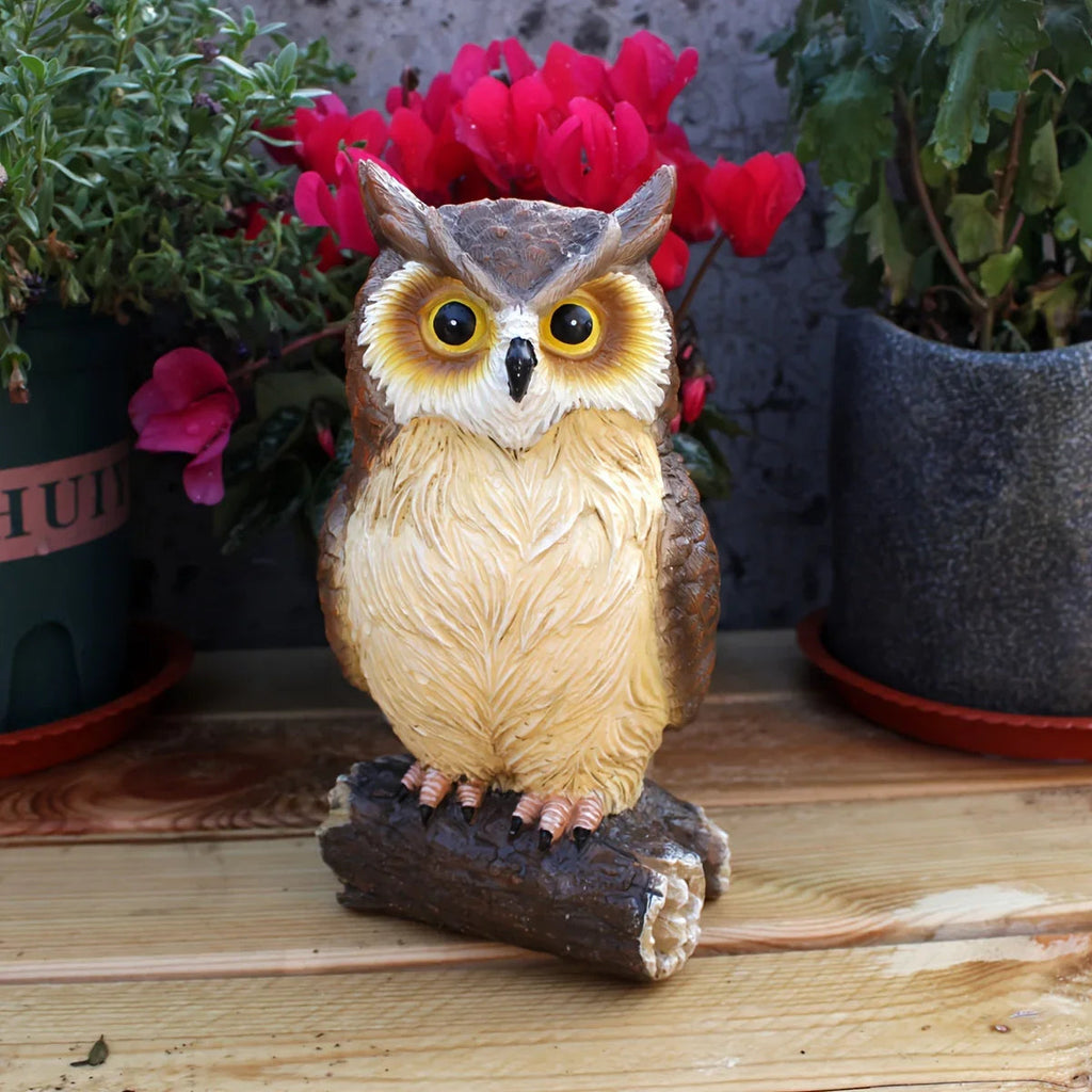 Handcrafted Owl Statue Garden Decor - Rustic Outdoor Sculpture