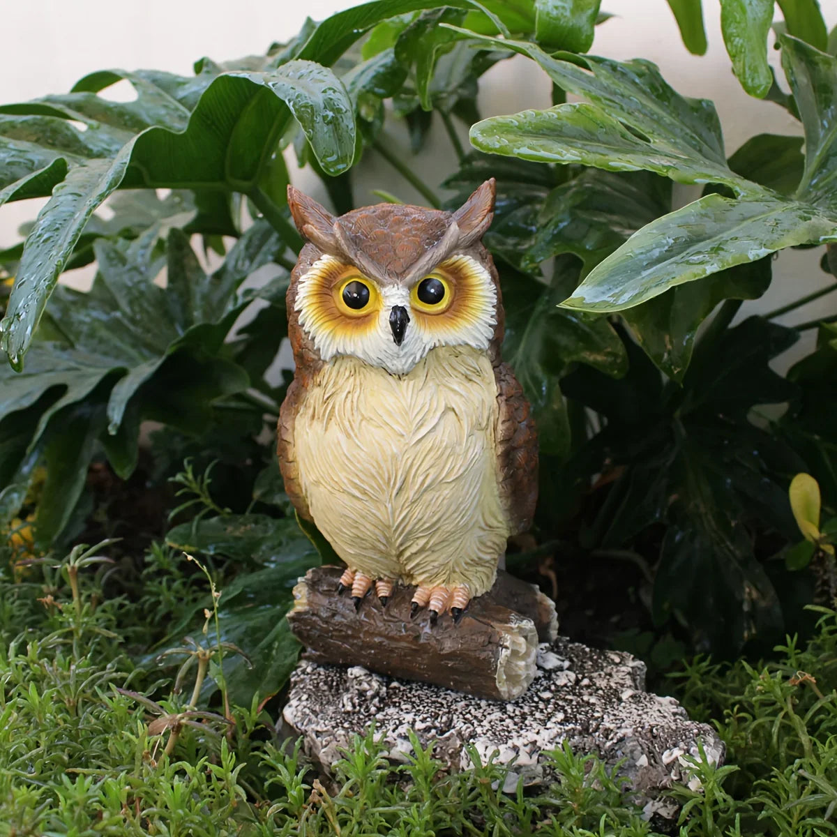 Handcrafted Owl Statue Garden Decor - Rustic Outdoor Sculpture