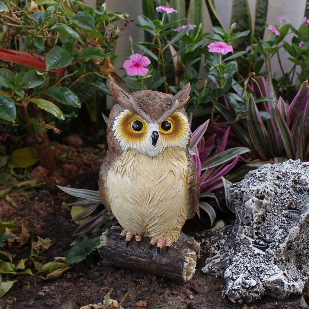 Handcrafted Owl Statue Garden Decor - Rustic Outdoor Sculpture