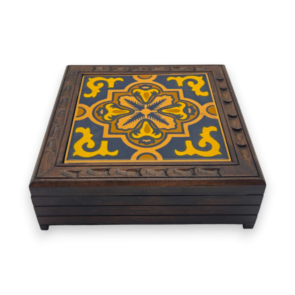 Handcrafted Talavera Tile Keepsake Box | Mexican Wooden Jewelry Box