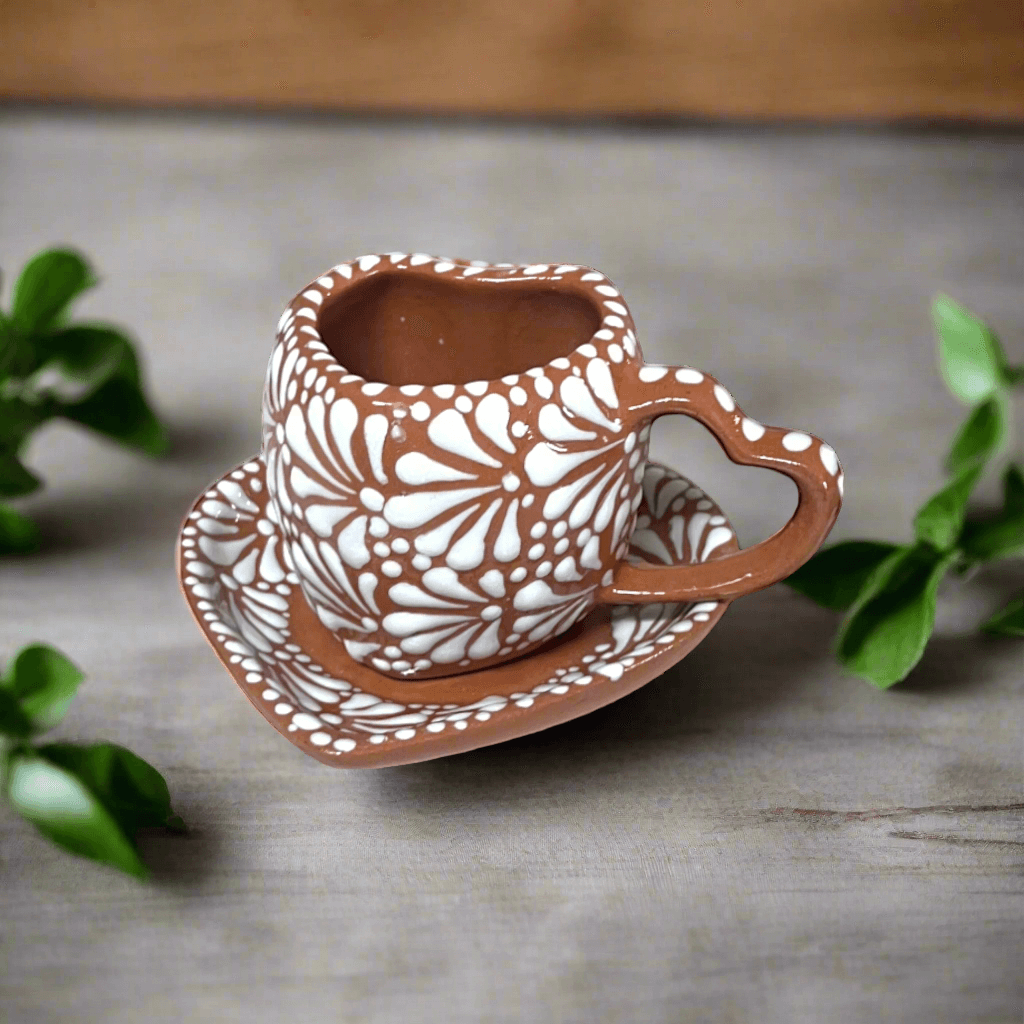Heart Mug & Pitcher Set | Handmade Mexican Pottery (9-Pieces)