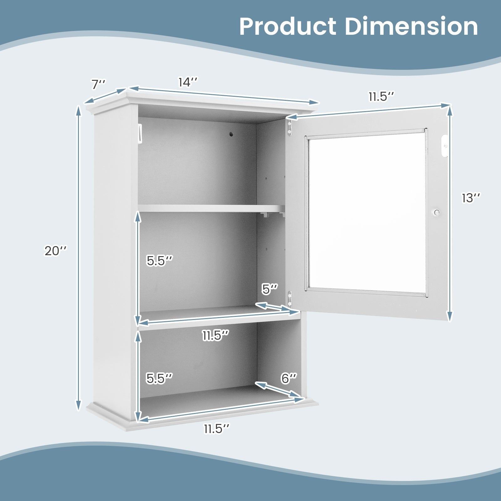 Bathroom Wall Mounted Adjustable Hanging Storage Medicine Cabinet-White