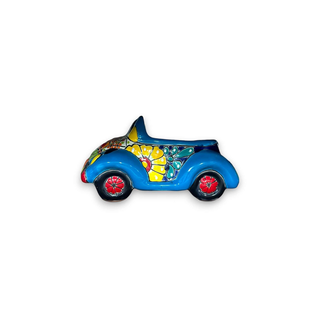 Colorful Hand-Painted Talavera Car Planter | Small Ceramic Car Statue