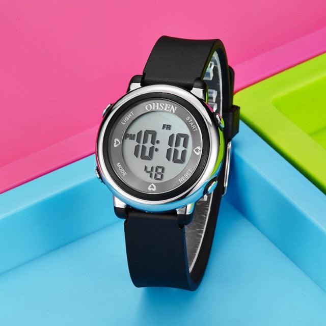 Kids Digital LED Fashion Sport Watch Cute Watch Waterproof Sports Outdoor 7 Colorful LED Electrical Watches With Luminous Alarm Stopwatch Child Sport Wristwatch