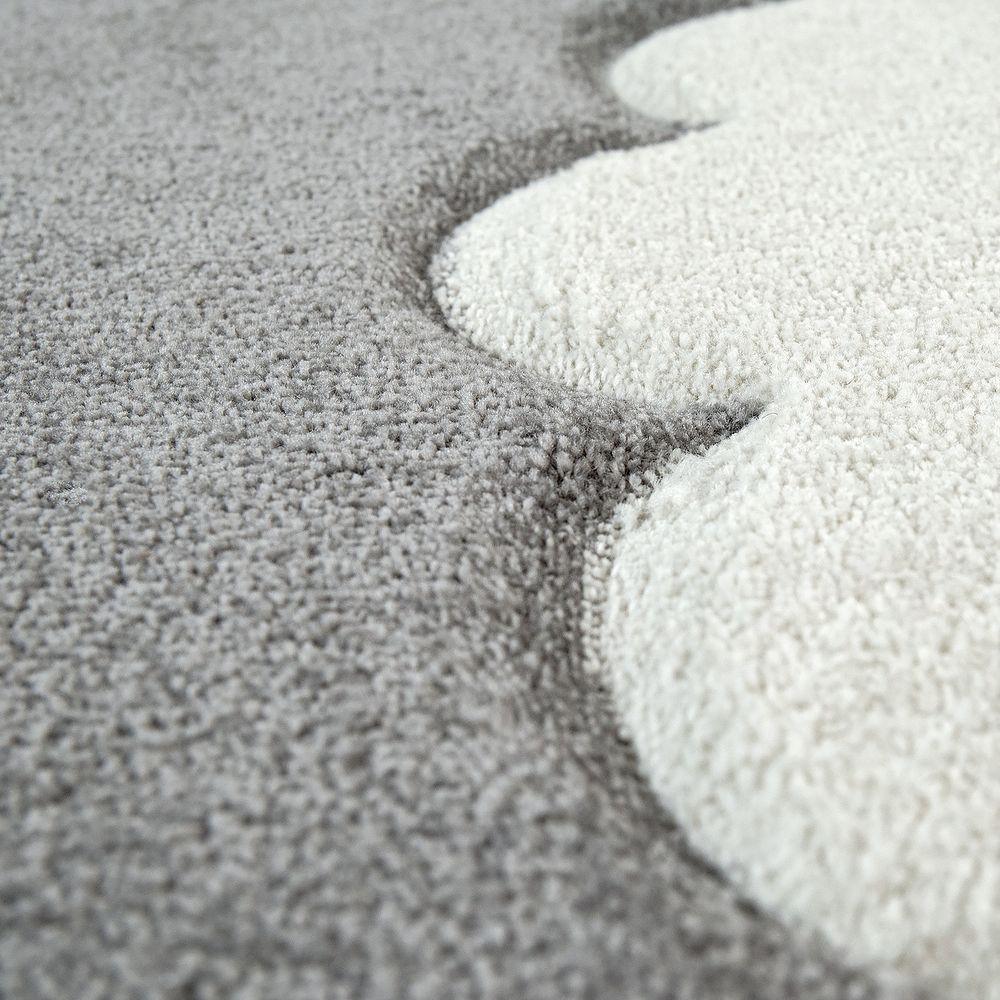Kids Room Rug Cosmo with Clouds in Pastel Grey White