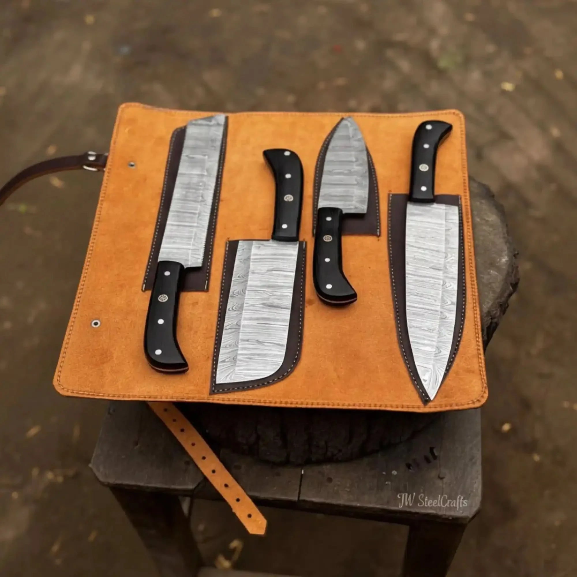 4-Piece Damascus Steel Kitchen Knife Set — Chef, Santoku, Cleaver & Utility