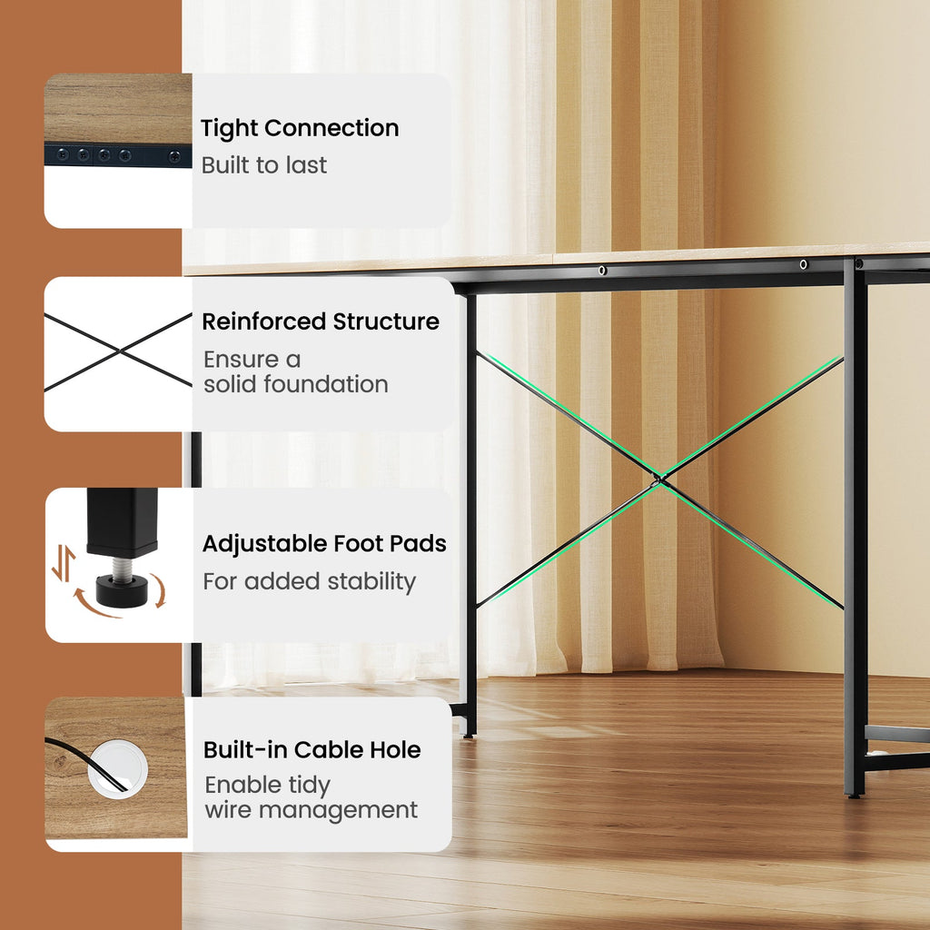 95 Inch 2-Person L-Shaped Long Reversible Computer Desk with Monitor Stand-Natural