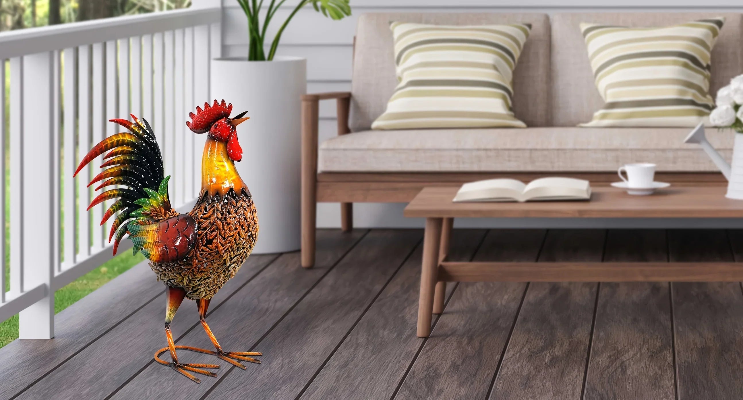 Large Rustic Metal Chicken Garden Stake for Outdoor Decor