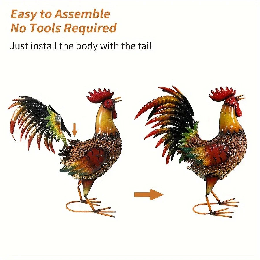 Large Rustic Metal Chicken Garden Stake for Outdoor Decor