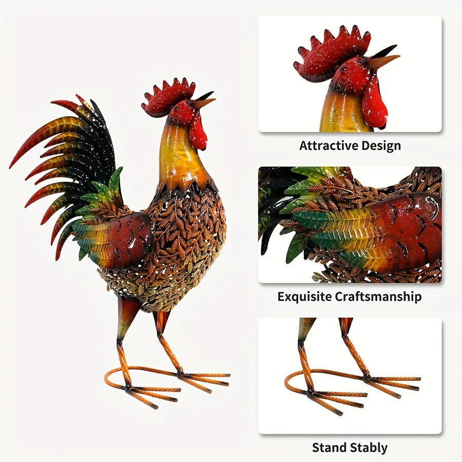 Large Rustic Metal Chicken Garden Stake for Outdoor Decor