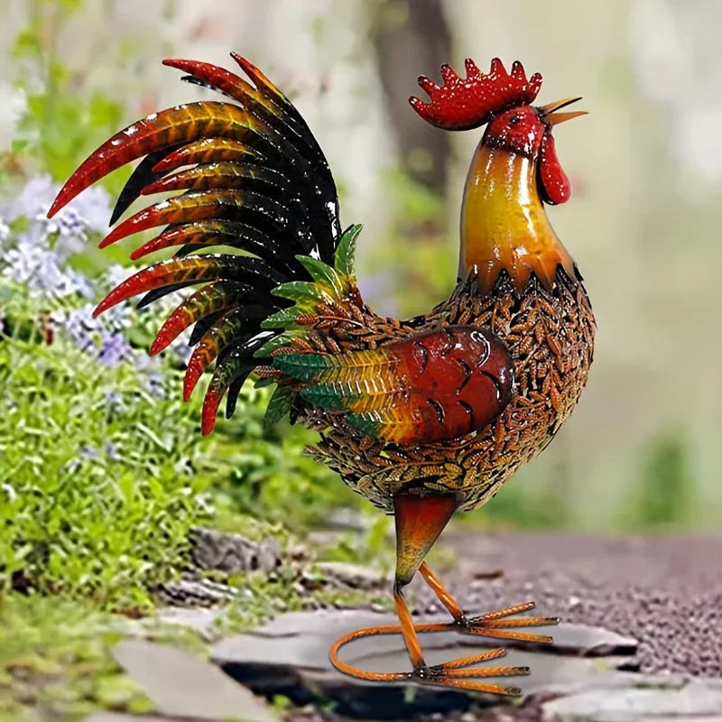 Large Rustic Metal Chicken Garden Stake for Outdoor Decor