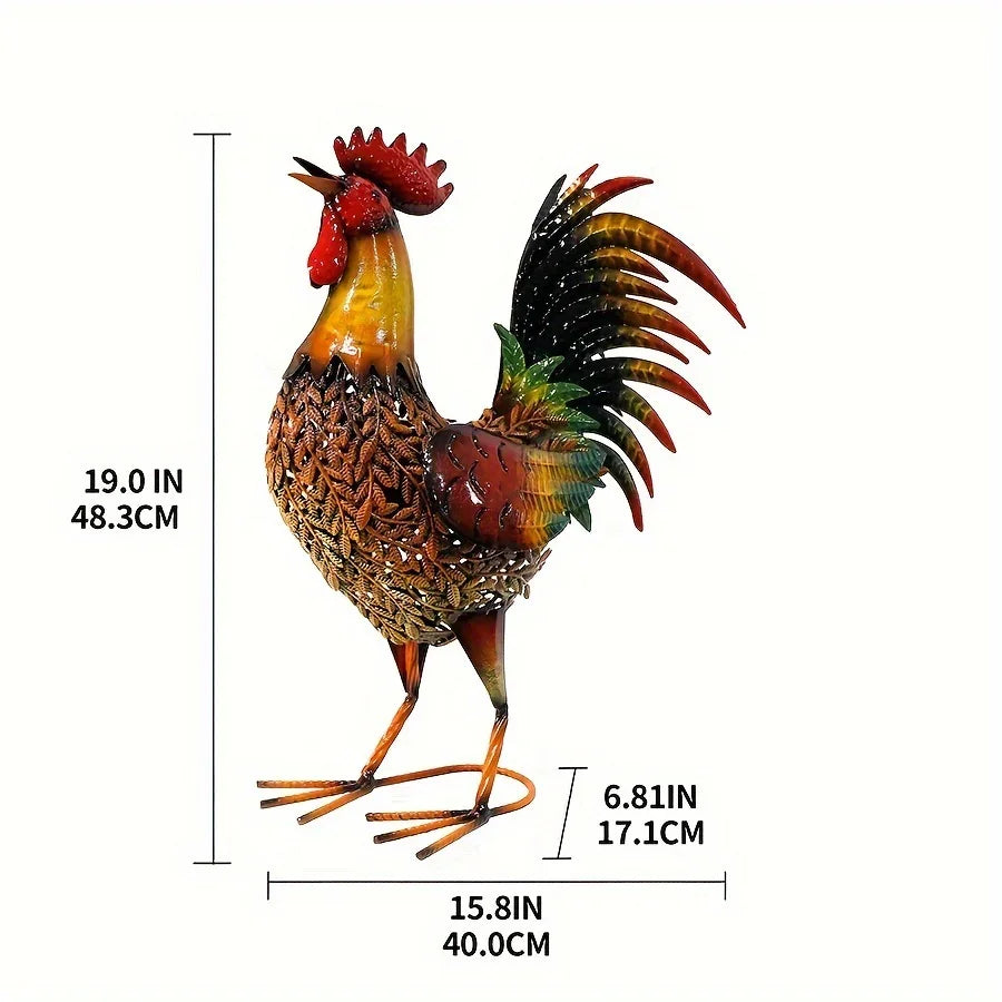 Large Rustic Metal Chicken Garden Stake for Outdoor Decor