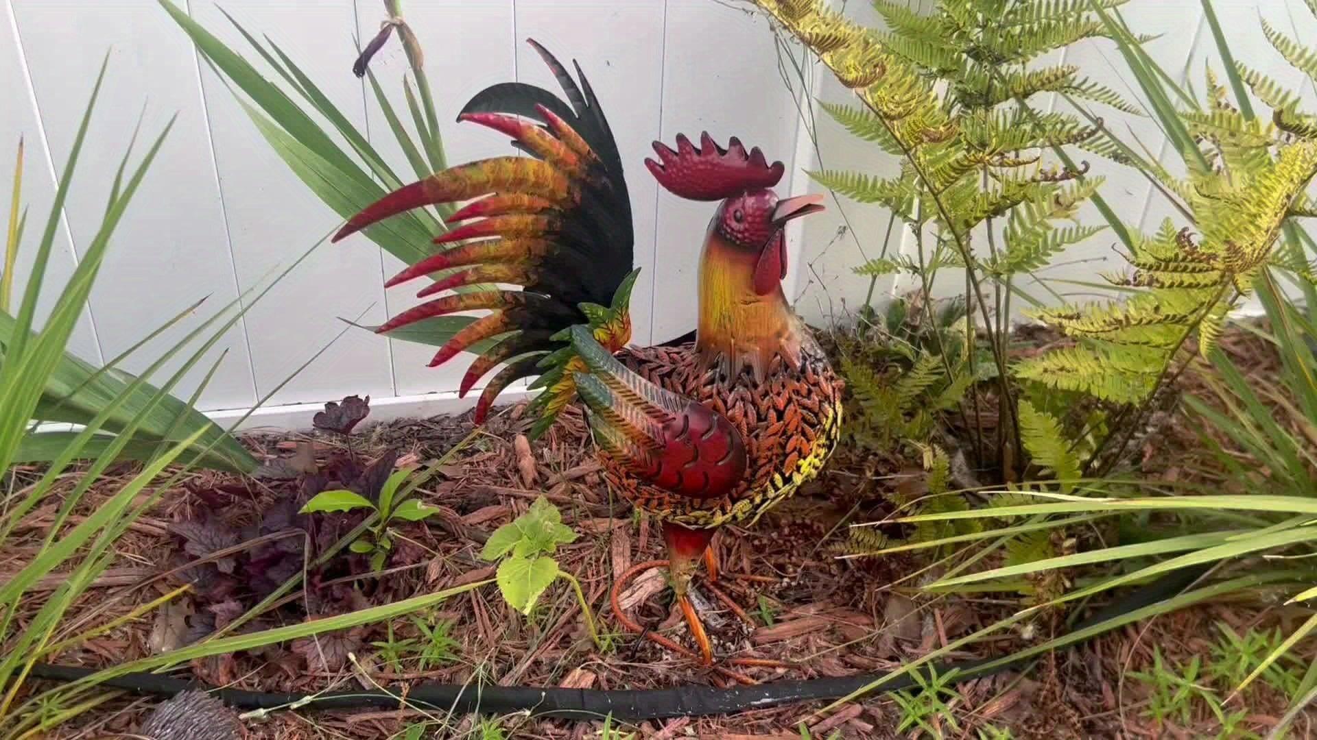 Large Rustic Metal Chicken Garden Stake for Outdoor Decor