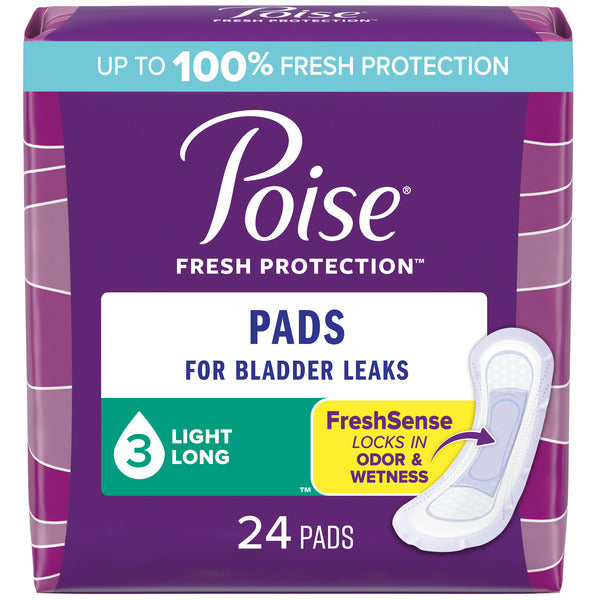 Poise Incontinence Pads, Light Absorbency, Long Length